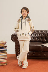 Warm Fleece Tracksuit for Kids with Ethnic Print Hoodie