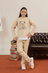Warm Fleece Tracksuit with Cute Bear Print for Girls