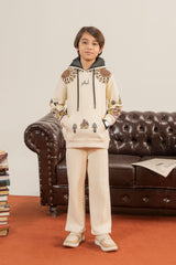 Warm Fleece Tracksuit for Kids with Ethnic Print Hoodie