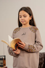 Girls Kalamkaar Printed Tracksuit - Skin Gray