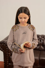 Girls Kalamkaar Printed Tracksuit - Skin Gray