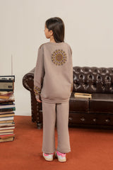 Girls Kalamkaar Printed Tracksuit - Skin Gray