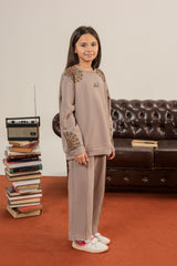 Girls Kalamkaar Printed Tracksuit - Skin Gray