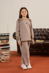 Girls Kalamkaar Printed Tracksuit - Skin Gray