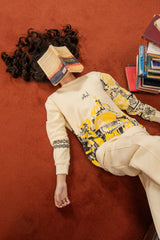 Girls Kalamkaar  Printed Tracksuit - Cream