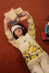 Girls Kalamkaar  Printed Tracksuit - Cream