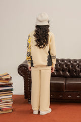 Girls Kalamkaar  Printed Tracksuit - Cream
