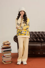 Girls Kalamkaar  Printed Tracksuit - Cream