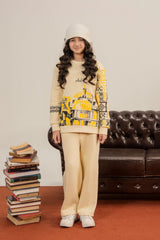 Girls Kalamkaar  Printed Tracksuit - Cream