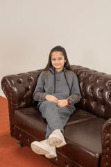 Girls Kalamkar Printed Tracksuit - DK GRAY