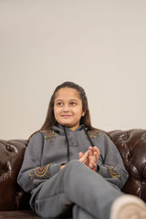 Girls Kalamkar Printed Tracksuit - DK GRAY