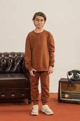 Textured Jacquard Knit Tracksuit - Rust Brown For Boys