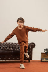 Textured Jacquard Knit Tracksuit - Rust Brown For Boys