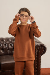 Textured Jacquard Knit Tracksuit - Rust Brown For Boys