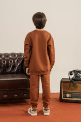 Textured Jacquard Knit Tracksuit - Rust Brown For Boys