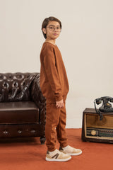 Textured Jacquard Knit Tracksuit - Rust Brown For Boys