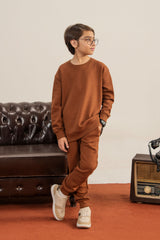 Textured Jacquard Knit Tracksuit - Rust Brown For Boys
