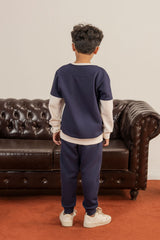 Soft Fleece Navy & Cream Sports Loungewear Set