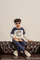 Soft Fleece Navy & Cream Sports Loungewear Set