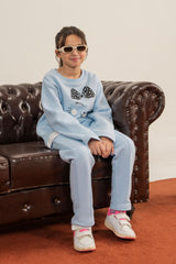 Light Blue Fleece Winter Suit with Cute Kitty Design