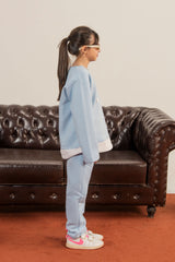 Light Blue Fleece Winter Suit with Cute Kitty Design