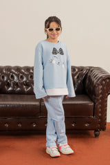 Light Blue Fleece Winter Suit with Cute Kitty Design
