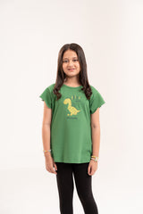 Girls Top Green Dino