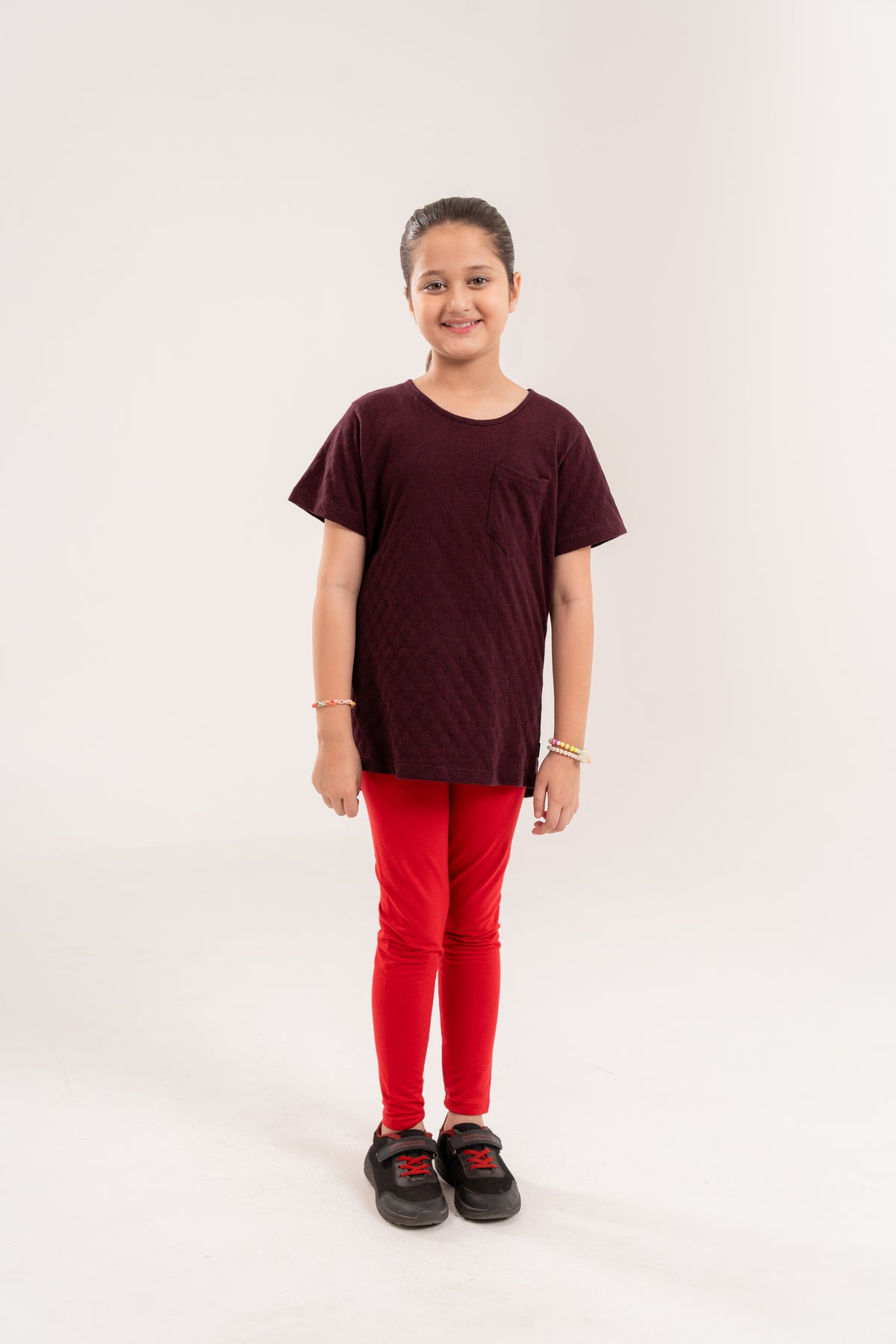 Girls Top Jakuard Black Mehroon