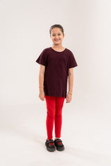 Girls Top Jakuard Black Mehroon