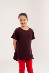 Girls Top Jakuard Black Mehroon