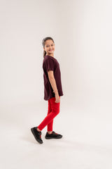 Girls Top Jakuard Black Mehroon