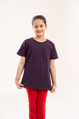 Girls Top Striper Navy Red-Shirt