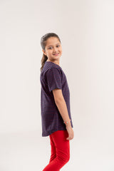 Girls Top Striper Navy Red-Shirt