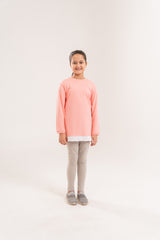 Girls Peach Plain Crew Top With Lycra Cotton Tights