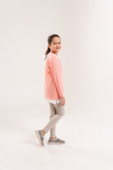 Girls Peach Plain Crew Top With Lycra Cotton Tights