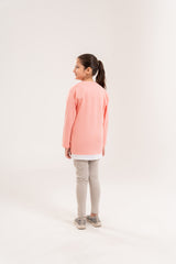 Girls Peach Plain Crew Top With Lycra Cotton Tights