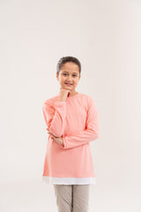 Girls Peach Plain Crew Top With Lycra Cotton Tights