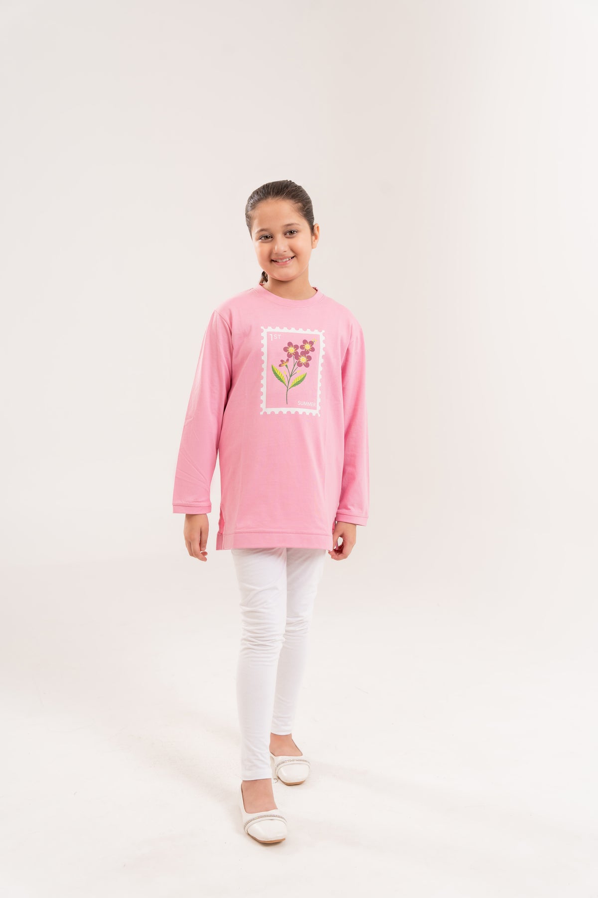 Girls Top Pink Flower  With Lycra Cotton Tights