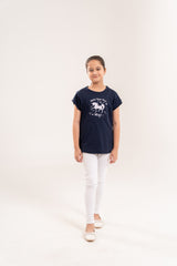 Girls Top Navy With White Horse
