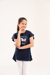 Girls Top Navy With White Horse