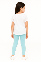 Girls Top Blue Heart White With Lycra Cotton Tights Sky Pair